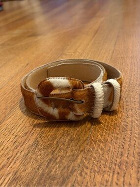 Brown Cow Print Pony Hair Leather Belt